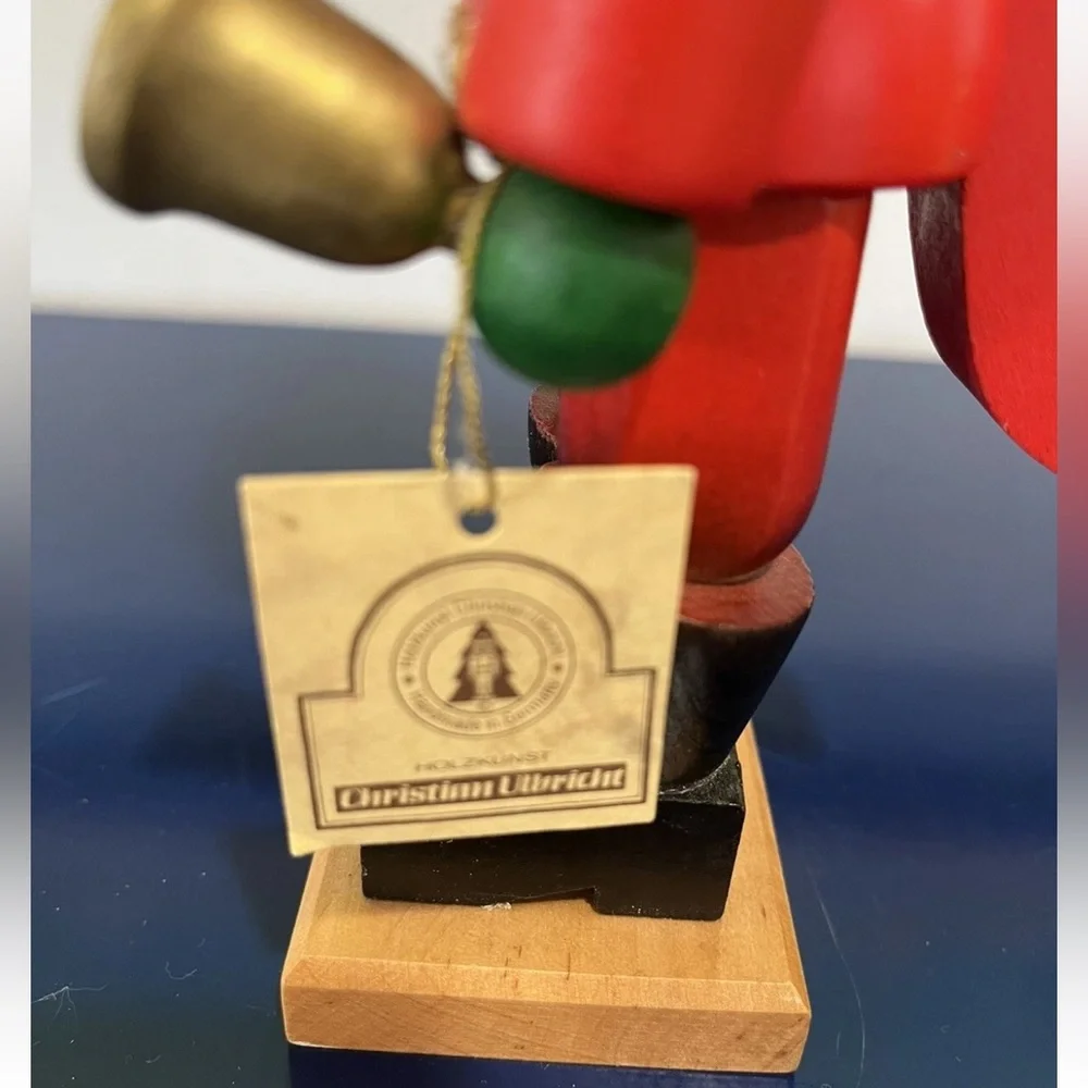 Holzkunst Christian Ulbricht Santa Nutcracker Bell Hangtag West Germany Vintage